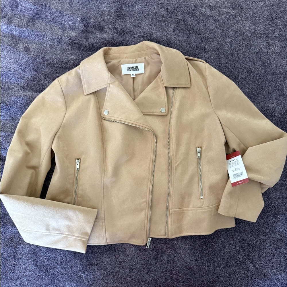 BB Dakota Light Brown Faux Suede Moto Jacket